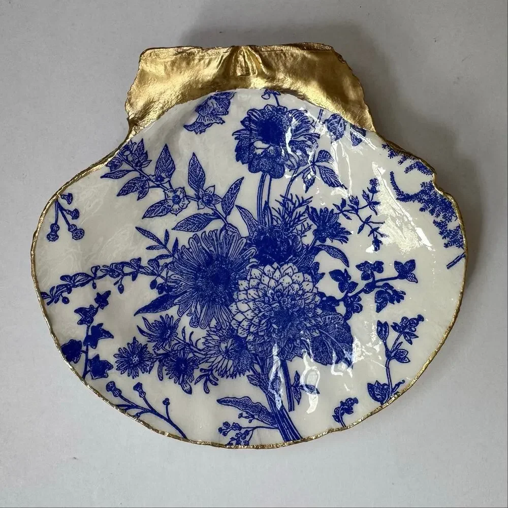 Blue Chinoiserie Floral Trinket Dish | Floral Jewelry Ring Holder